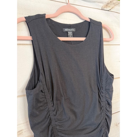 Athleta Stella Dress Black Ruched Sleeveless Midi Modal Blend Womens Size M - Picture 2 of 5